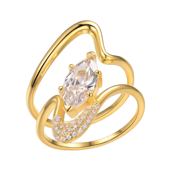 S925 silver plated 18K gold horse eye shaped moissanite female ring main stone 12*6mm/2.0CT