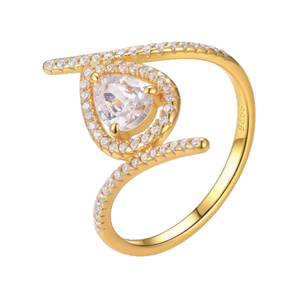 S925 silver plated with 18K gold teardrop-shaped moissanite female ring main stone 7*5mm/0.8CT