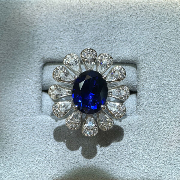 3ct Royal Sapphire Flower Ring Female 925 Sterling Silver 8*10 Egg Shape - Image 3