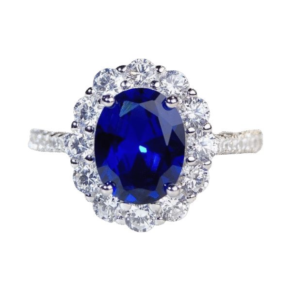 S925 sterling silver sapphire ring for women, pigeon egg shape, luxurious full inlay