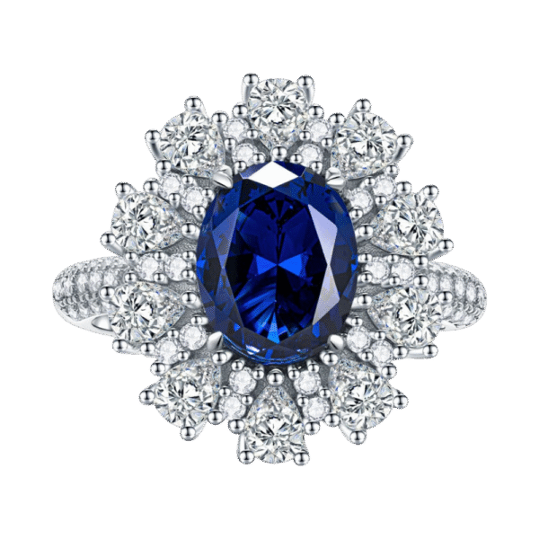 Royal Sapphire Ring Women S925 Sterling Silver Ring Princess Diana Style