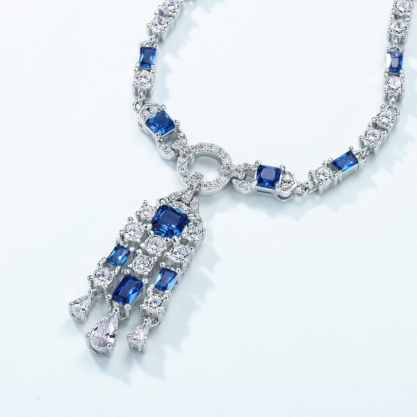 Ice Flower Cut High Carbon Diamond S925 Silver Fully Inlaid with Brilliant Colored Gemstones Long Necklace - Image 3
