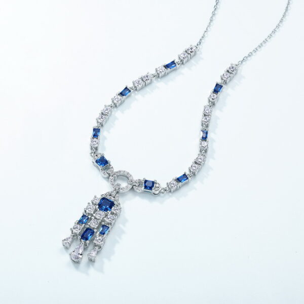 Ice Flower Cut High Carbon Diamond S925 Silver Fully Inlaid with Brilliant Colored Gemstones Long Necklace - Image 2