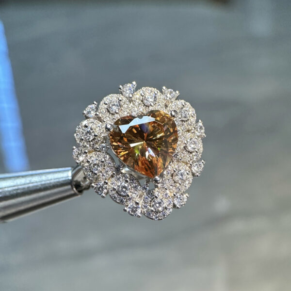 Champagne diamond heart-shaped high carbon diamond ring s925 sterling silver love garden ring - Image 3