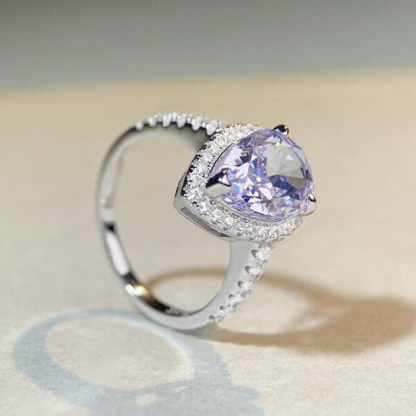 S925 sterling silver pear-shaped ring lavender purple high carbon diamond gemstone diamond ring - Image 6