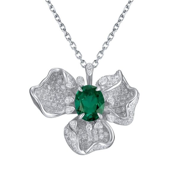 S925 silver cultivated ruby ​​sapphire pendant female flower necklace - Image 3