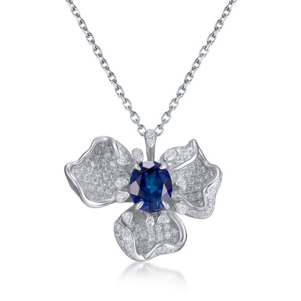 S925 silver cultivated ruby ​​sapphire pendant female flower necklace - Image 4