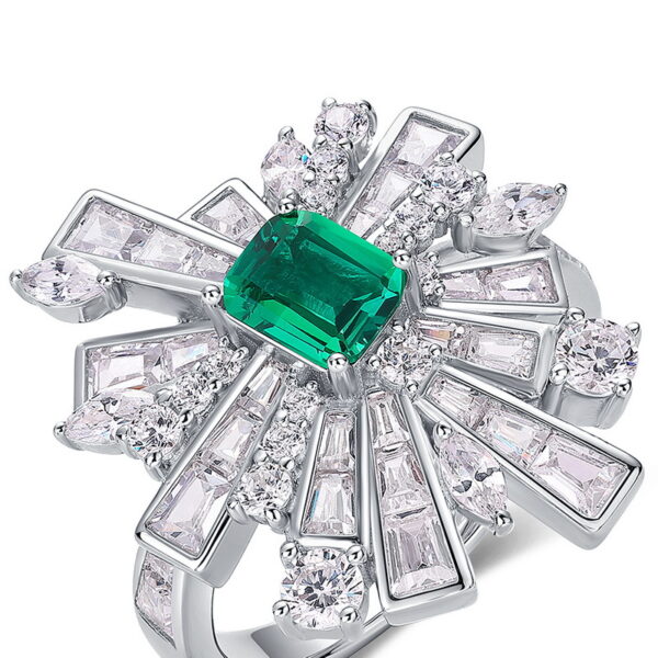 Cultivated Emerald Ring S925 Silver Inlaid Finger Ring - Image 4