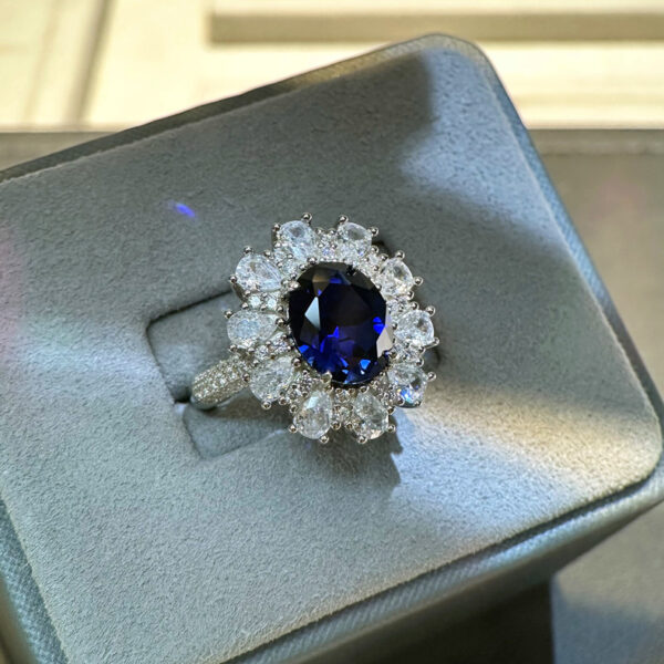 Royal Sapphire Ring Women S925 Sterling Silver Ring Princess Diana Style - Image 3