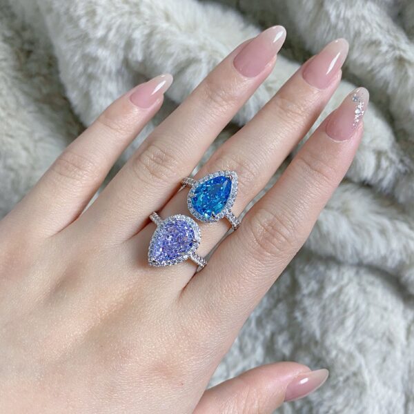 S925 sterling silver pear-shaped ring lavender purple high carbon diamond gemstone diamond ring - Image 3