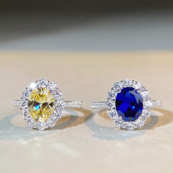 S925 sterling silver sapphire ring for women, pigeon egg shape, luxurious full inlay - Image 3