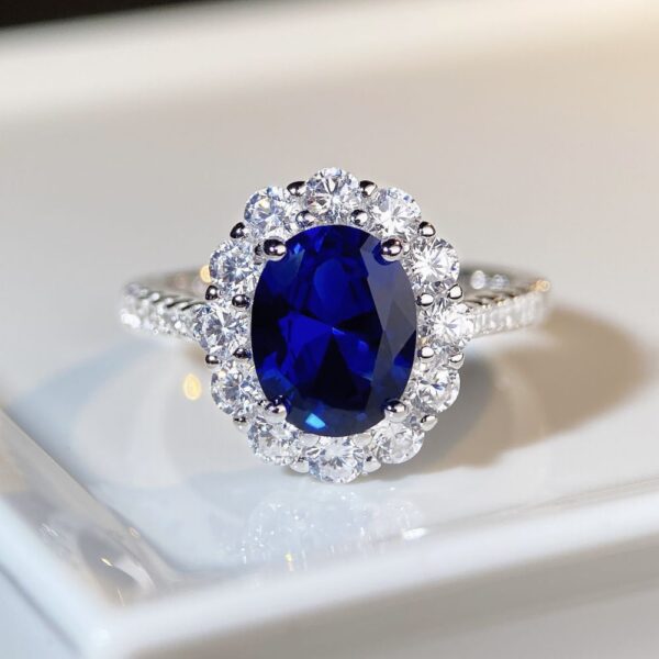 S925 sterling silver sapphire ring for women, pigeon egg shape, luxurious full inlay - Image 5