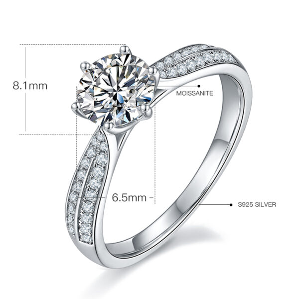 Straight arm micro-inlaid Starlight Queen S925 silver plated white gold moissanite female ring 1 carat D grade - Image 3