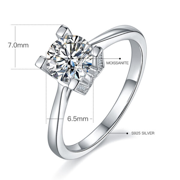 Straight arm V inlaid HW Letter S925 silver plated white gold moissanite female ring 1 carat D grade - Image 3