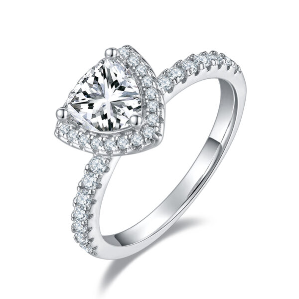 Light luxury triangle S925 silver plated white gold moissanite female ring 1.0 carat D grade - Image 6