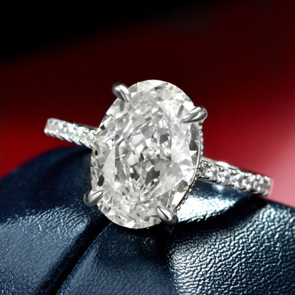 S925 silver plated white gold moissanite ring ice cut white color 8*12mm egg shape - Image 2
