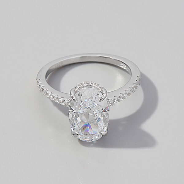 S925 silver plated white gold moissanite ring ice cut white color 8*12mm egg shape - Image 4