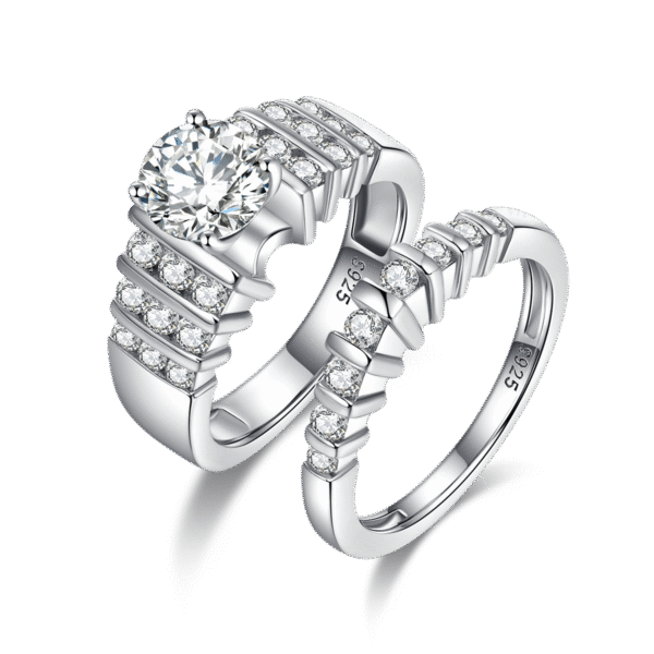 S925 silver plated platinum main and secondary rings stacked with custom main stone moissanite 1.2ct/high carbon diamond