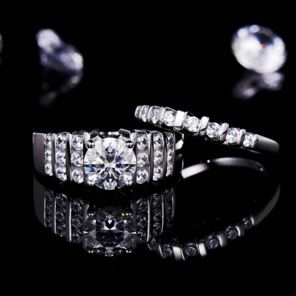 S925 silver plated platinum main and secondary rings stacked with custom main stone moissanite 1.2ct/high carbon diamond - Image 2