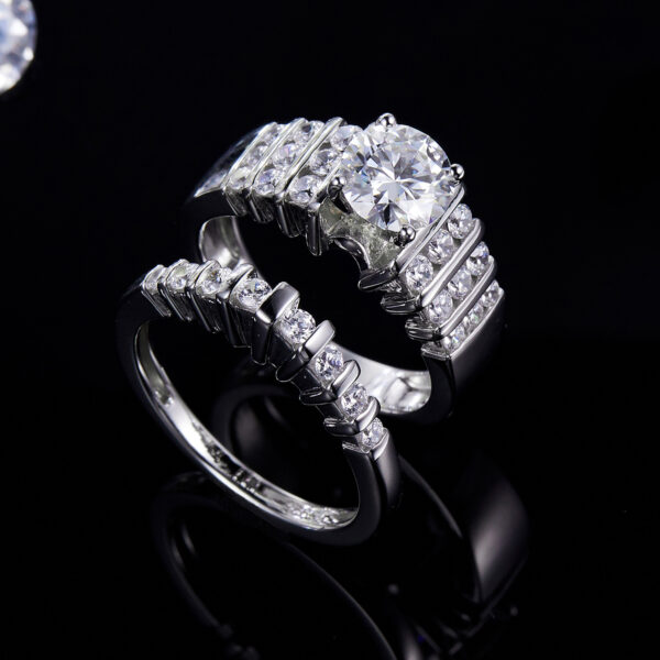 S925 silver plated platinum main and secondary rings stacked with custom main stone moissanite 1.2ct/high carbon diamond - Image 3