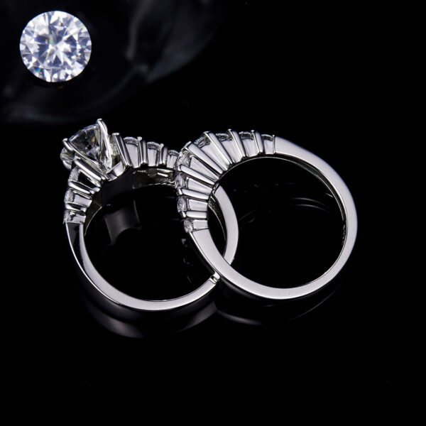 S925 silver plated platinum main and secondary rings stacked with custom main stone moissanite 1.2ct/high carbon diamond - Image 4