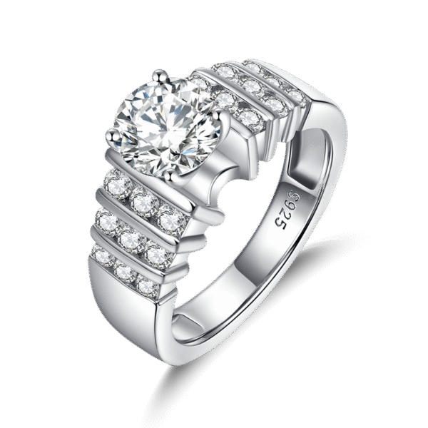 S925 silver plated platinum main and secondary rings stacked with custom main stone moissanite 1.2ct/high carbon diamond - Image 6