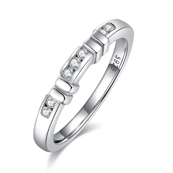 Unique bamboo four-claw female ring S925 silver plated with white gold main and secondary ring stacking custom main stone moissanite 1.0ct/secondary stone high carbon diamond - Image 6