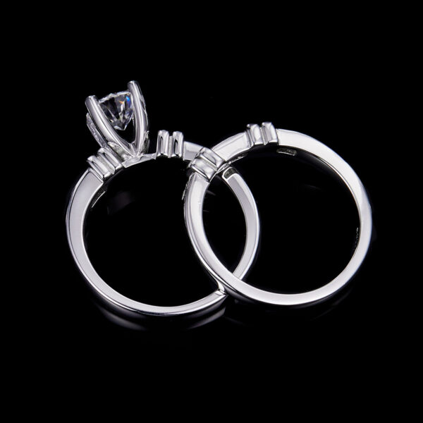 Unique bamboo four-claw female ring S925 silver plated with white gold main and secondary ring stacking custom main stone moissanite 1.0ct/secondary stone high carbon diamond - Image 5