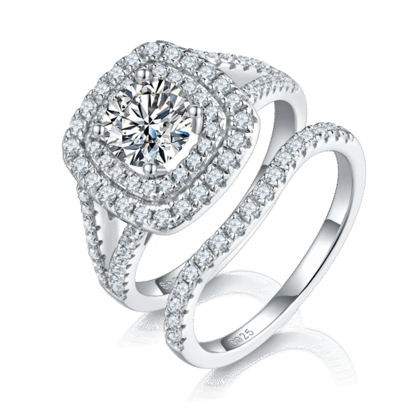 Luxury full diamond square bag female ring S925 silver plated white gold main and secondary ring stacking female ring customized main stone moissanite 1.0ct/secondary stone high carbon diamond