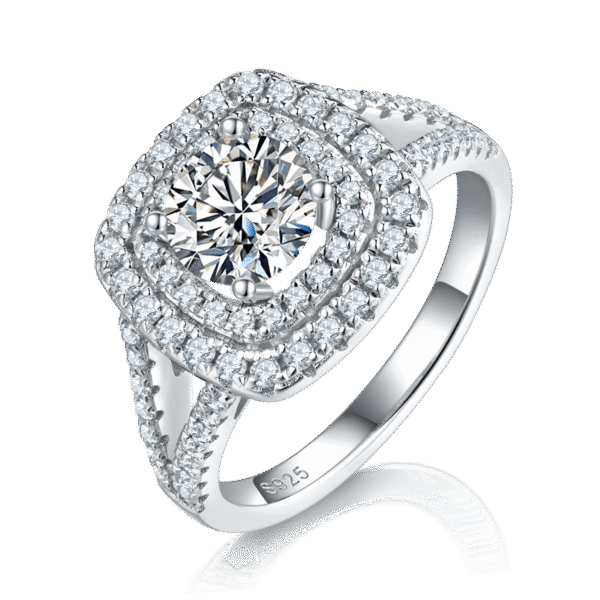 Luxury full diamond square bag female ring S925 silver plated white gold main and secondary ring stacking female ring customized main stone moissanite 1.0ct/secondary stone high carbon diamond - Image 4