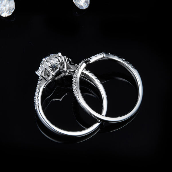 Four-claw round bag female ring S925 silver plated with white gold main and secondary rings stacked female rings customized main stone moissanite 1.0ct/secondary stone high carbon diamond - Image 3