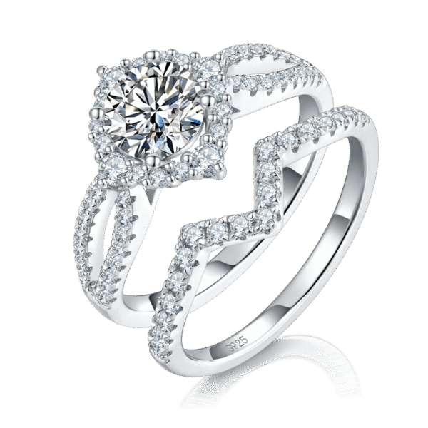 Four-claw round bag female ring S925 silver plated with white gold main and secondary rings stacked female rings customized main stone moissanite 1.0ct/secondary stone high carbon diamond