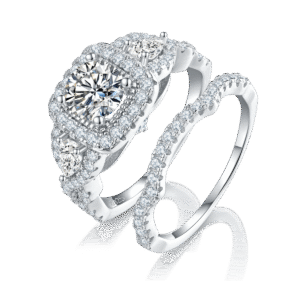 S925 silver plated platinum main and secondary rings stacking women's rings custom selection main stone moissanite 0.8ct/secondary stone high carbon diamond