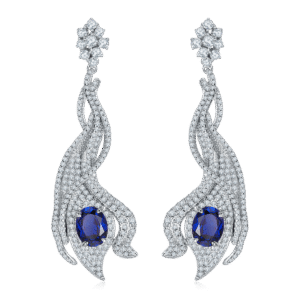 Egg-shaped cultured colored gemstone S925 silver plated white gold earrings 5.0CT