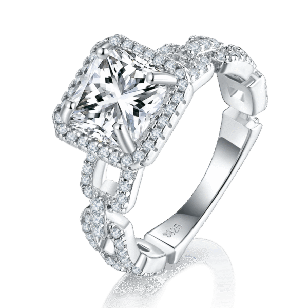S925 silver plated 18K white gold princess square moissanite female ring 3.0CT