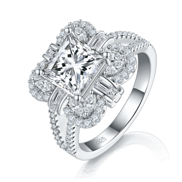 S925 silver plated 18K white gold princess square moissanite female ring 2.0CT