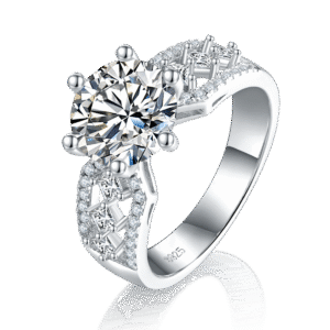S925 silver plated 18K white gold round moissanite female ring 3.0CT
