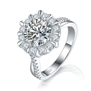 S925 silver plated 18K white gold round moissanite female ring 2.0CT