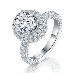 S925 silver plated 18K white gold egg-shaped moissanite female ring 2.0CT