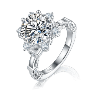 S925 silver plated 18K white gold round moissanite female ring 3.0CT