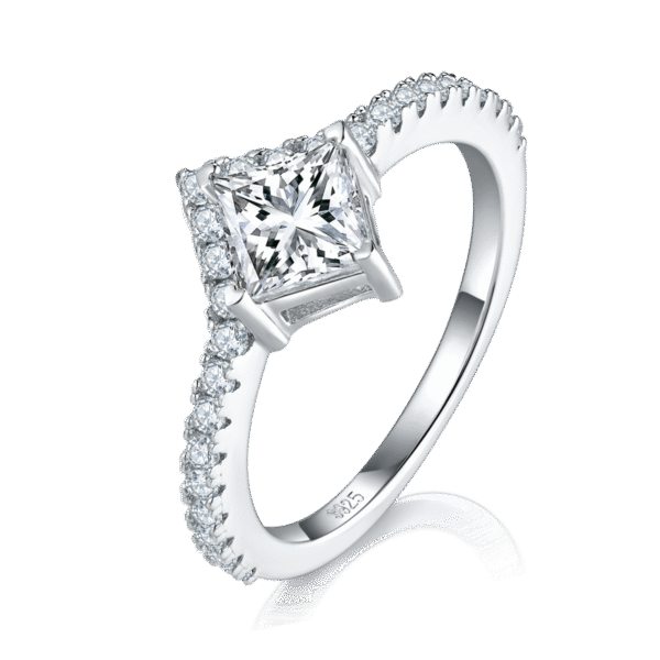 S925 silver plated 18K white gold princess square ring set moissanite female ring 1.0CT - Image 2