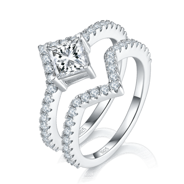 S925 silver plated 18K white gold princess square ring set moissanite female ring 1.0CT