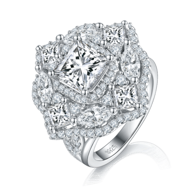 Light luxury ring S925 silver plated white gold female ring custom selection side stone moissanite 0.76ct
