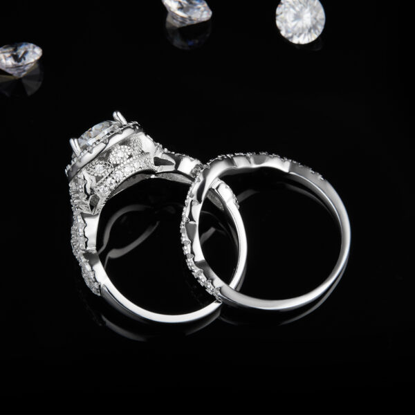 S925 silver plated platinum main and secondary rings stacking women's rings custom selection main stone moissanite 2.5ct/secondary stone high carbon diamond - Image 3