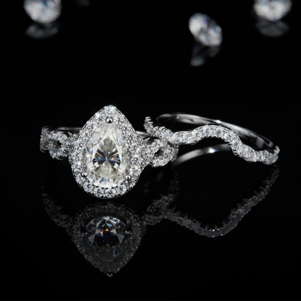 S925 silver plated platinum main and secondary rings stacking women's rings custom selection main stone moissanite 2.5ct/secondary stone high carbon diamond - Image 2