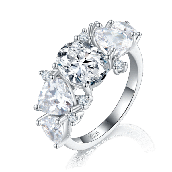 Special-shaped diamond ring S925 silver plated white gold female ring custom selection main stone moissanite 2.0ct/side stone high carbon diamond