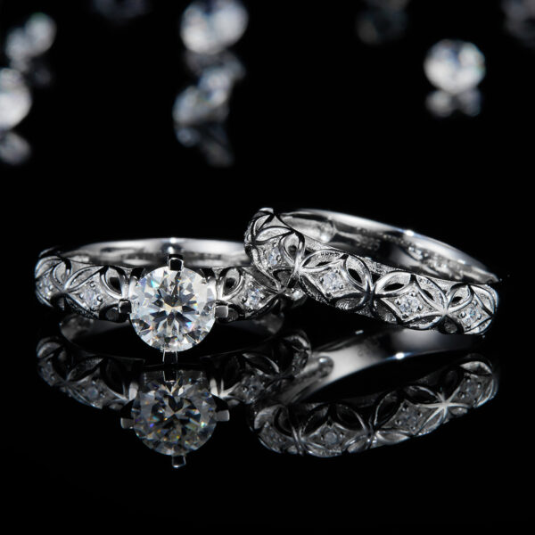 S925 silver plated platinum main and secondary rings stacking women's rings custom selection main stone moissanite 1.0ct/secondary stone high carbon diamond - Image 2