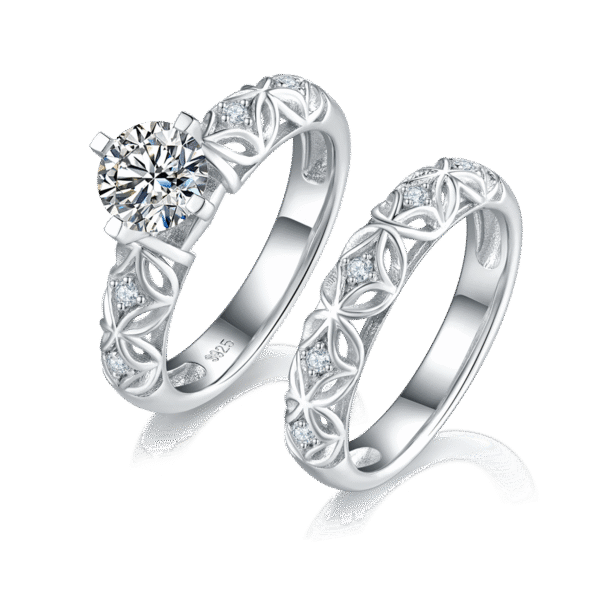 S925 silver plated platinum main and secondary rings stacking women's rings custom selection main stone moissanite 1.0ct/secondary stone high carbon diamond