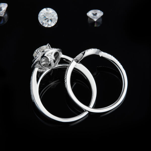 S925 silver plated white gold main and secondary rings stacking women's rings custom selection moissanite 1.0ct - Image 3
