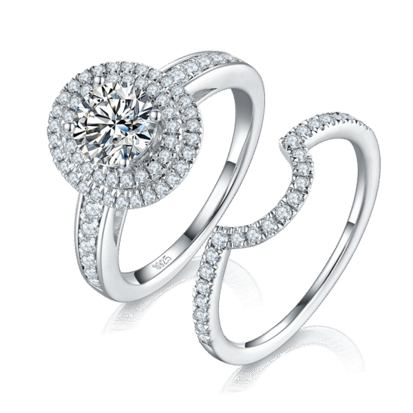 S925 silver plated white gold main and secondary rings stacking women's rings custom selection moissanite 1.0ct